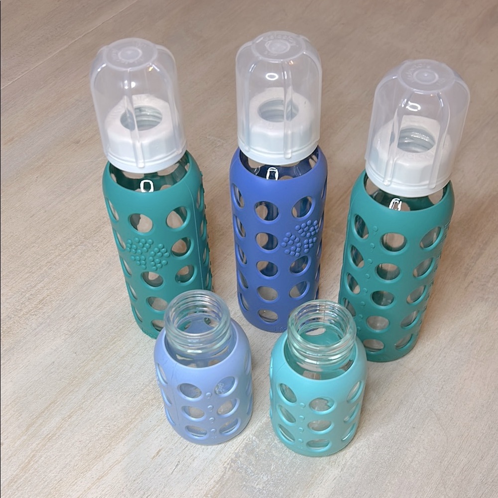 Life factory Set of Five Glass Baby Bottles with Silicone Sleeves
